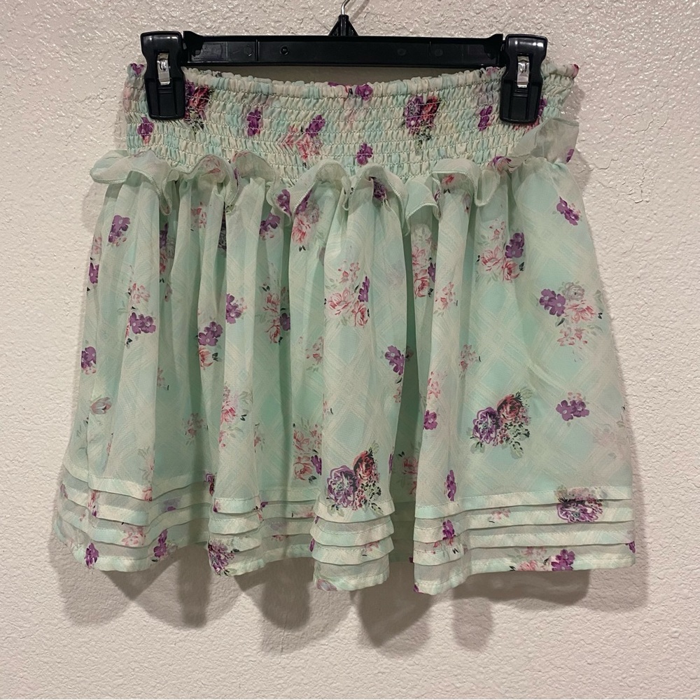 Kids Fire Los Angeles Girls Green Purple Floral Print Skater Skirt Size L